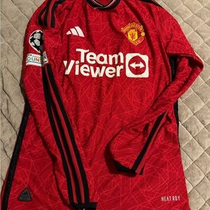 adidas Red and Black Long Sleeve TeamViewer Football Jersey